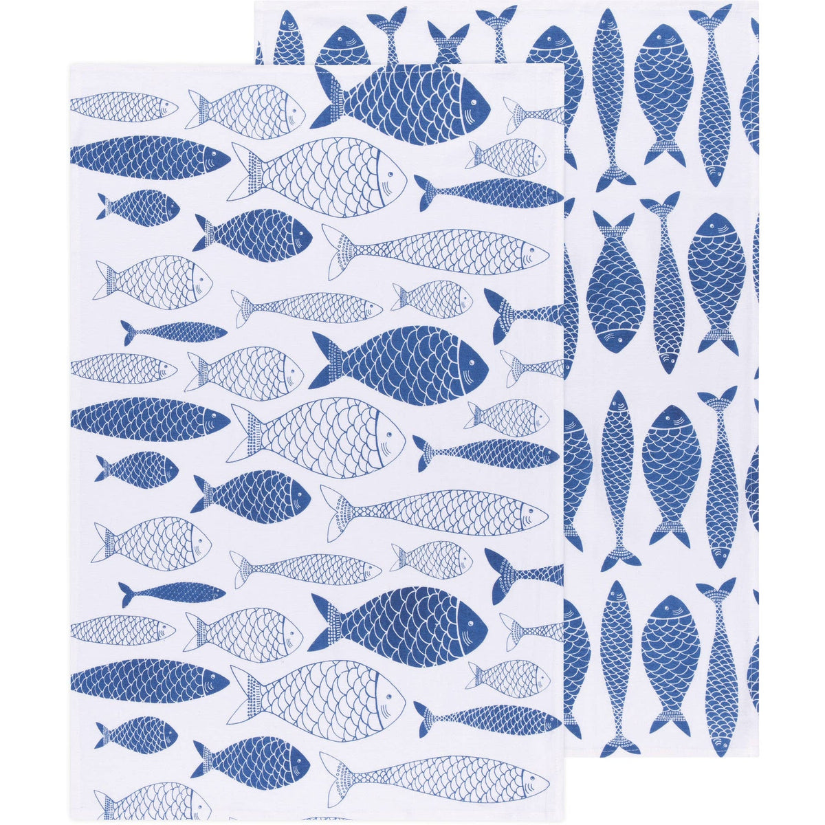 Lot de 2 Torchons à Vaisselle Floursack Bleu Roi à Motif de Poissons