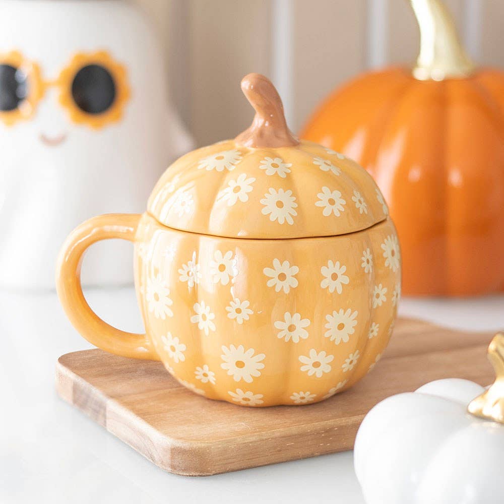 Mug Citrouille Floral avec Couvercle – 500 ml