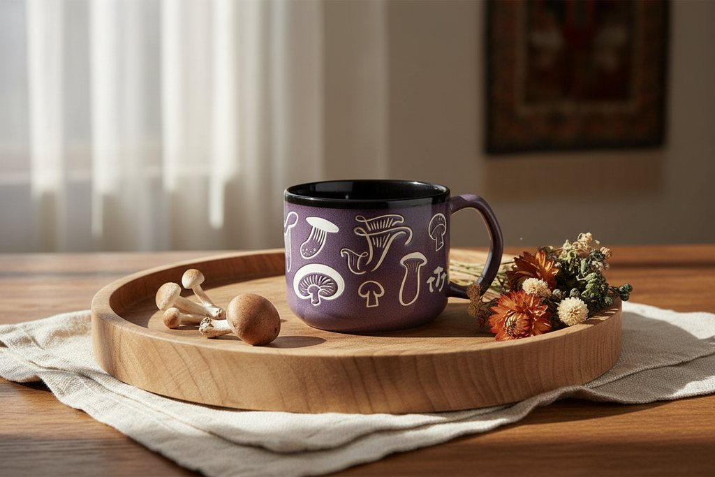 Mug Champignons Gravé à la Main – 443 ml