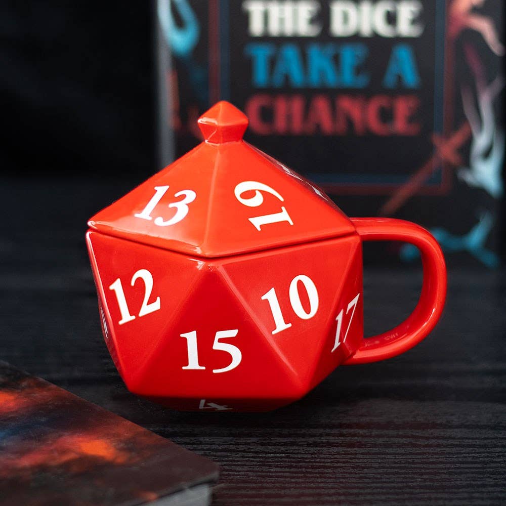 Mug 3D D20 rouge avec couvercle – 500 ml