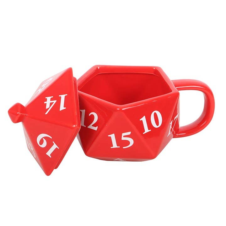 Mug 3D D20 rouge avec couvercle – 500 ml