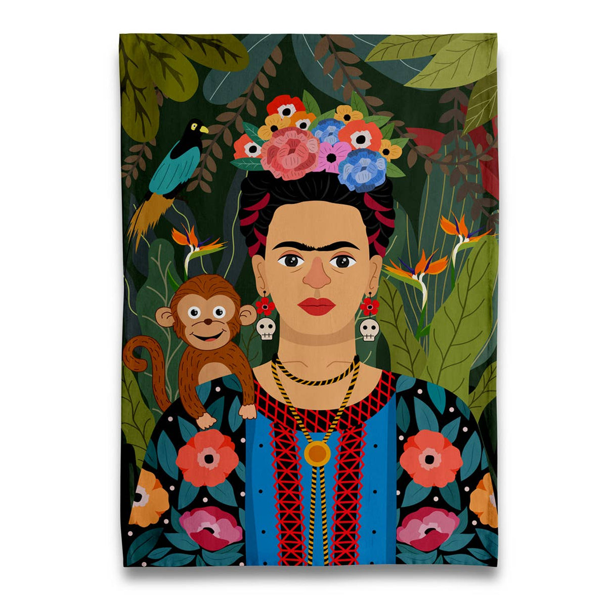 Torchon Frida Kahlo et son Singe