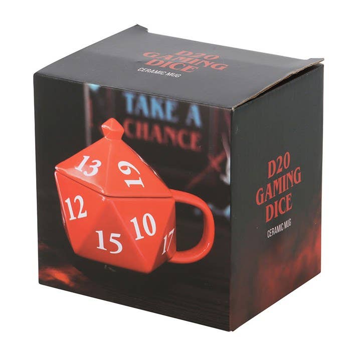 Mug 3D D20 rouge avec couvercle – 500 ml