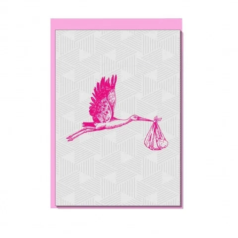 Carte de vœux Cigogne Bébé Rose – vue principale