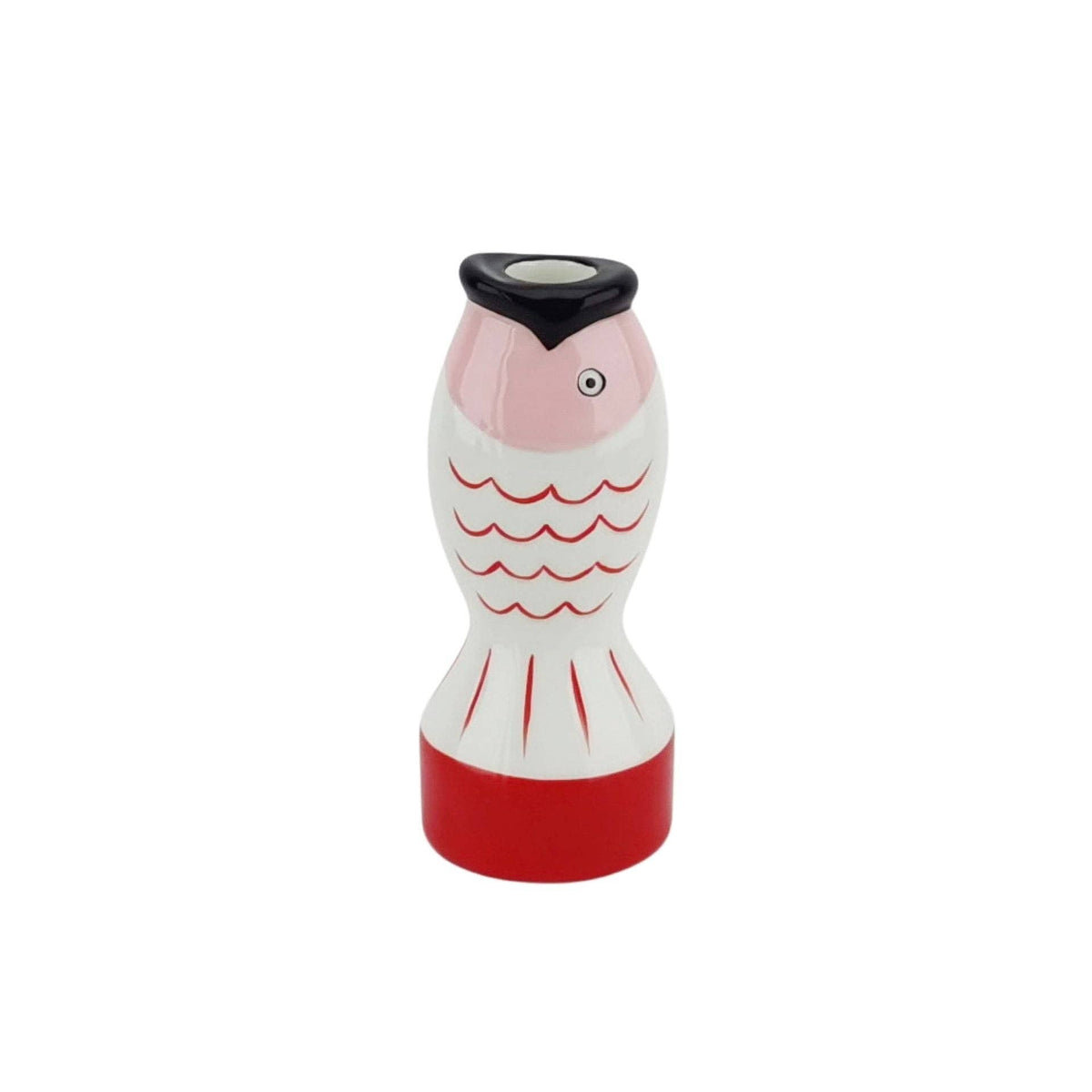 Bougeoir - Poisson - Rouge/Blanc/Rose - 7x7x16,5cm